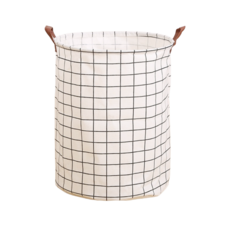 선데이클럽 대용량 튼튼한 손잡이 북유럽 캔버스 다용도 빨래 바구니 장난감 정리 바스켓, 화이트 그리드(강화핸들)