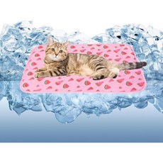 여름 냉감 패드 강아지 고양이 쿨매트 델리푸르 쿨링 매트 반려견용 반려동물 야외용 아이스 기계 세척 가능 중형 핑크 수박, Pink Watermelon, S: 19.5" x 15.5"