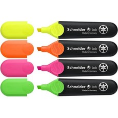 슈나이더 Schneider Pastel Job 하이라이터 마커 끌 팁 터키석 민트 라벤더 라이트 핑크 4팩 (115098) 296979 7893022511, 오렌지, 그린, 핑크, 옐로우