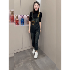 봄 가을 여성 청멜빵 바지 빈티지 빅사이즈 데님 점프슈트 멜빵 와이드 청바지 캐주얼 여자 점프수트 멜빵바지 YJW