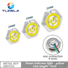 울트라 숏 푸시 버튼 스위치 방수 16 19 22MM 12V 24V LED 조명 순간 복귀형, 01 16MM, 01 1224V, Y Power label