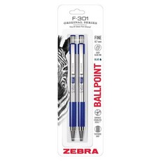 Zebra Pen F-301 볼펜 블루 잉크 파인 포인트 0.7mm 펜 이지 글라이드 잉크 스테인리스 스틸 접이식 미끄럼 방지 그립 전문적인 디자인 사무실 저널 및 플, 2, Blue A