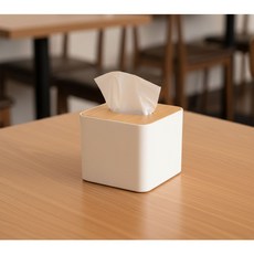 밀오버 업소용 식당 냅킨통 테이블용 화이트 티슈케이스 우드상단 플라스틱, 1개, 정사각