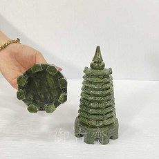 御古齋 天然河南玉文昌塔，利於讀書功名及事業，居家辦公桌上開運擺件，文昌筆步步高升，兩種尺寸, 1個, 款一 小文昌塔, 綠色