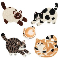 OT-NVWOZR 책상용 귀여운 고양이 컵받침 장식용 재미있는 우븐 컵받침 고양이 애호가를 위한 창의적인 선물 커피 티 테이블 데스크탑 보호용 크로셰 단열 니트 컵받침 (, Style B