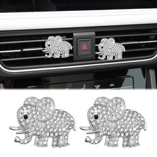 DWARFOO 자동차 에어 벤트 클립 2개 반짝이는 크리스탈 귀여운 코끼리 에어컨 콘센트 클립 자동차 내부 장식 액세서리 자동차 벤트 디퓨저 클립 범용 여성 및 남성용 (K, K2-실버