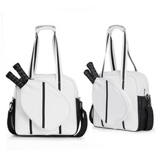 스포엔그루 여성용 남성용 피클볼 백 지퍼가 달린 조절 가능한 어깨끈 토트백 화이트 452691, PU 화이트