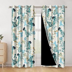 [ 1280251 ] 아웨르트 꽃무늬 프린트 암막 커튼 로맨틱 블루 꽃잎 활력 천연 창문 트리트먼트 침실 거실 단열 패널 2개 세트 각 사이즈 106.7 x 160cm(42
