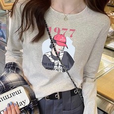 여성 라운드 긴팔 수유티 여성용 라운드넥 모자 소녀 프린트 코튼 긴팔 수유 티셔츠 LT