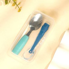 雙頭刮果泥湯匙組 不鏽鋼水果刮泥勺 嬰兒副食品餵食匙 藍色, 1個