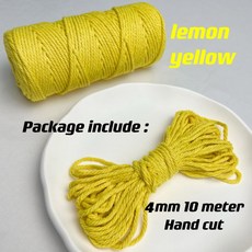 100% 천연 마크라메 코드 DIY 공예품 식물 행거 홈 데코 4mm 11 야드 컬러 코튼 로프 공예, 4mm 10meters, Lemon Yellow, 1개