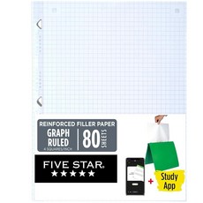 Five Star 루스 리프 페이퍼 + 스터디 앱 그래프 유선 필러 노트북 용지 강화 잉크 번짐 방지 21.6 x 27.9cm(8-1/2 11인치) 80장 (17012, 80 Sheets