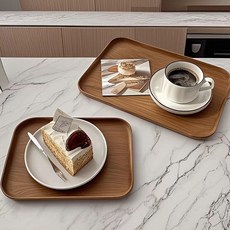 ins風托盤下午茶蛋糕托盤水果盤咖啡甜品店出餐盤探店美食拍照盤, 仿木紋托盤/加厚耐摔/高檔,大號 深色 加厚【37.2*26cm2, 1個