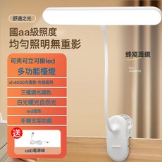 學習專用檯燈夾子牀頭燈臥室宿舍充電護眼led閱讀燈學生禮品, 長頭升級大發光【充電款4000/可調光色】帶線