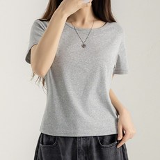 허블리 여성 릴렉스핏 베이직 면 스판 유넥 무지 반팔 티셔츠