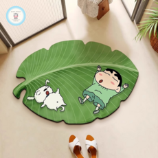 헤라혜란 짱구 발매트 방수 미끄럼방지 주방 욕실 화장실 규조토 매트 60x40cm, 짱구 희둥이 강아지 잎사귀  발매트