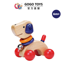GOGO TOYS 歡樂小狗手搖鈴 嬰兒木製推拉玩具 德國無毒水漆 FSC認證櫸木 6個月以上適用, 彩色, 1套