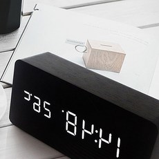 LED 탁상시계 우드 무소음 전자 디지털 책상 알람 시간 날짜 표시 침실 거실, 소_화이트(사각)