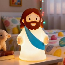 Jesus 야간 조명 충전식 침대 옆 조도 조절 가능한 실리콘 LED 조명 종교 모임 주일학교 선물 세례 부활절 달걀 장식에 이상적 (블루)_182346, 블루_182346