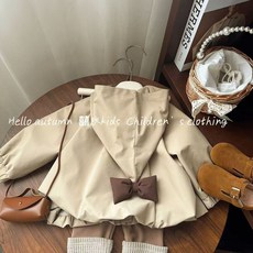 臺灣-出貨【秋冬款熱銷】女童外套春款洋氣寶寶精靈帽風衣韓版時髦兒童衝鋒衣打底褲兩件套 AWC3