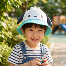 산리오 얼굴이 귀엽게 디자인된 아동용 포차코 벙거지 모자