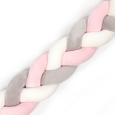 嬰兒床麻花辮床圍 柔軟舒適防撞 多色可選 嬰兒床安全防護欄, 白灰粉