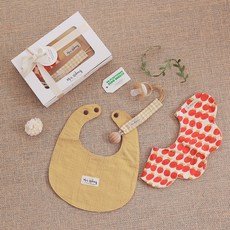 [출산백일선물] 우이동금손 베리베리 데이 턱받이&쪽쪽이 클립3종 기프트세트 [포장+쇼핑백세트], 1개, 옐로세트, 3개입