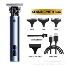 專業電動理髮剪 無綫電動剃頭刀, 全合金機身+智能電顯+超長待機【槍色】,旗艦款【鈦鋼刀頭】99999轉電機