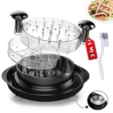 3 in 1 업그레이드 3중 레이어 닭고기 슈레더 30cm(11.8인치) 대형 미끄럼 방지 고기 슈레더 도구 인체 공학적 손잡이 투명 뚜껑 돼지 고기 닭 가슴살에 적합, 블랙