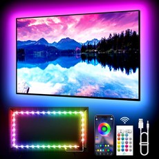 토에 TV LED 백라이트 32-45인치 TV용 9.84피트 조명 리모컨이 있는 RGB 음악 동기화 블루투스 앱 컨트롤 스트립 USB 전원 공급 침실 게임룸 장식용, Multicolor, 9.84FT for 32"-45" TV