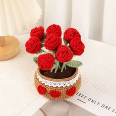 뜨개질 DIY 코바늘 완제품 만들기 꽃다발 손뜨개 뜨개, 로즈 화분, 1개