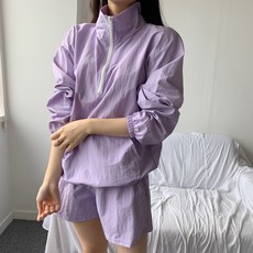 MINTWINI 男女通用情侶款Anorak短褲套裝防風運動服套裝運動服運動服排汗拉鍊長袖沙沙聲夏季換季假期穿搭