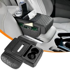 Primst Arm Rest Cover for Car Leather Car Center Console with Storage Bags Cup Holder and Tissue