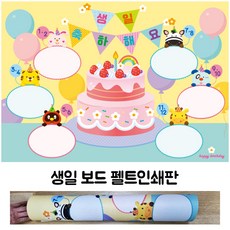 인쇄펠트 생일보드 전면판 한장 85x60cm 어린이집 유치원 신학기 환경구성, 1개, 펠트인쇄