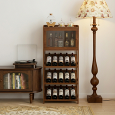 SeekFun 위스키 진열장 와인장식장 대나무 와인 거치대 술 진열대 양주 보관 랙 홈바 장식장 4단, 월넛