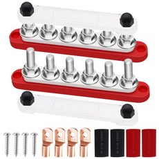 maierke 250A 버스바 12V 해양용 6 x 516 M8 터미널 스터드 12V-48V 전원 분배 블록 커버 포함 배터리 러그 6개와 열수축 튜빙 6개 선박 자동차용, 350A 6 x 3/8" (M10)