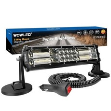 WOWLED 마그네틱 라이트 바 12V 30.5cm(12인치) 휴대용 담배 라이터 차량용 스포트라이트 매우 밝고 강한 자석 조절 가능한 4방향 마운트 LED 작업 조명 4X, WOWLED 마그네틱 라이트 바 12V, 30.5cm(
