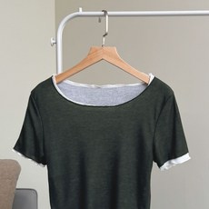 韓系撞色木耳邊假兩件短袖上衣