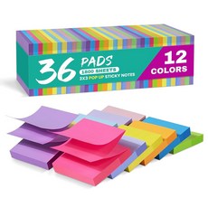 팝업 스티키 노트 36개의 패드 3x3인치 소프트 파스텔 셀프 스틱 노트 패드 사무실 서재 일상 생활 정리에 완벽한 - 소프트 파스텔, 36 Pad-multi Color, 1.5" x 2"