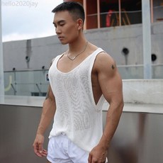 新款夏季針織鏤空運動背心：透氣速乾，健身休閒個性潮男必備