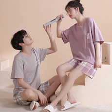 華夫格情侶睡衣夏季短袖棉質薄款大碼寬鬆男女士卡通家居服套裝
