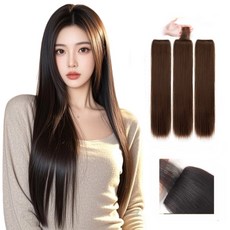 내추럴 가발 생머리 붙임머리 3피스 45cm 60cm, 1개, 라이트 브라운45cm 3개
