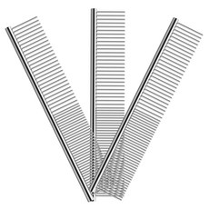 털갈이 매트를 위한 엘피리 3팩 개 빗 둥근 끝이 있는 금속 고양이 길고 짧은 털의 개를 엉킴과 매듭을 제거하는 스테인리스 스틸 애완동물 빗 (7.4인치), 그루밍 매트용 개 빗 3팩 둥근 끝이 있는 금속 고양이