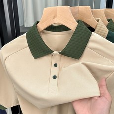 남성 반팔 여름 캐주얼 라펠 고탄력 얇은 티셔츠 상의