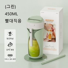 ANYOU 믹서기 소형 가정용 USB충전식 휴대용 무선 미니 과일 블렌더, 녹색(빨대 포함)
