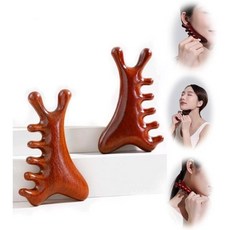 4-in-1 나무 과샤 마사지 도구 2Pcs 내추럴 브라운 샌달우드 얼굴 및 신체 림프 배액 턱 리프팅 머리 눈 목 메리디안용 헤드 빗, 4-in-1 나무 과샤 마사지 도구 2Pcs 내추럴 브