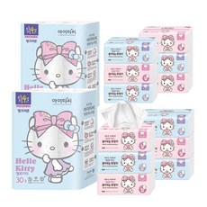헬로키티 4겹 핑크리본 화장지 30롤X2팩+뽑아쓰는화장지 3입X4팩 풀고뽑고 세트, 1세트