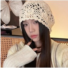 버섯언니 H18 크로셰 뜨게모자 통기성 실내 여름비니 가을 터번 코바늘 니트 중년모자