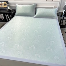 冰絲提花牛奶絲涼感床蓆，家用宿舍空調房適用, 清風雅韻綠牀蓆款,90*200cm涼蓆+枕套1只