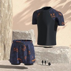 ANYOU 남자 이너 붙은 안심 수영복 세트 편안한 프린트 디자인 비치웨어 자외선 차단 래쉬가드